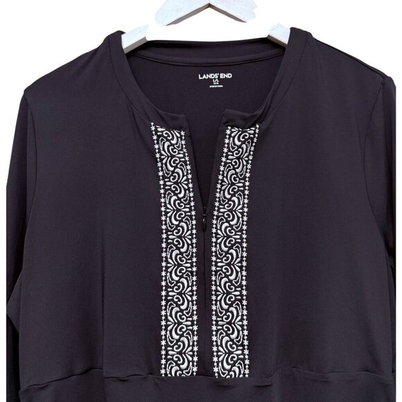 Lands End Swim Cover Up Size Large Black White Beach Tunic Top Embroidered - Picture 2 of 9